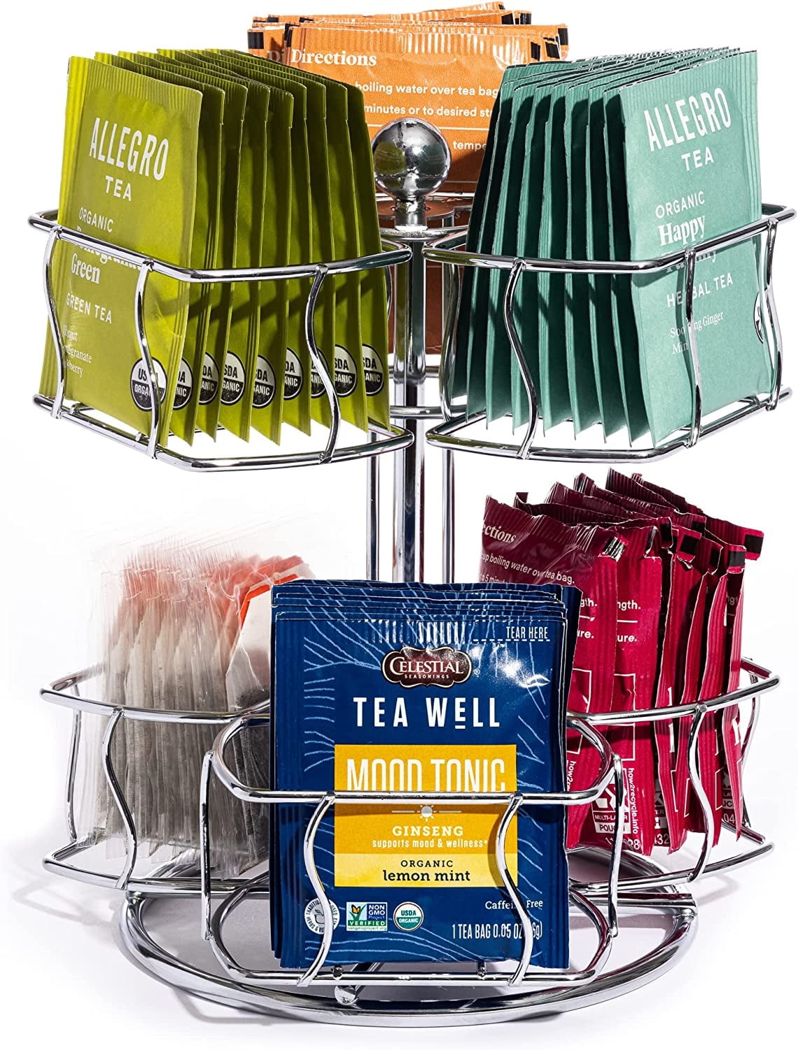 Silver Two-Tier Revolving Tea Bag Organizer Carousel
