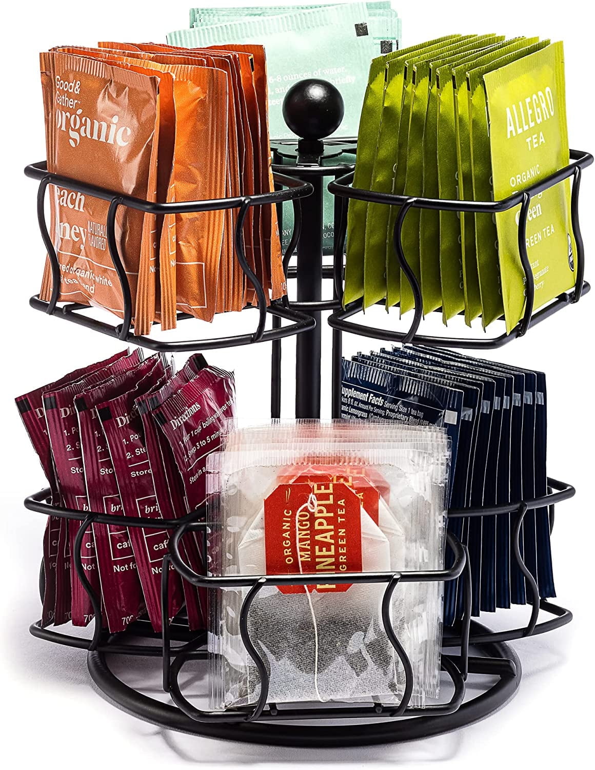 Black Iron 2-Tier Rotating Tea Bag Organizer Carousel