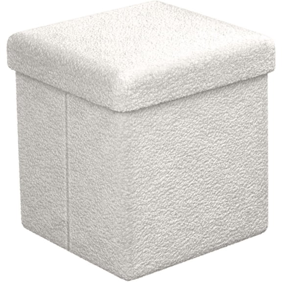 Sorbus Teddy Fabric Storage Cube Ottoman 15 Inch Foldable Foot Rest Stool White