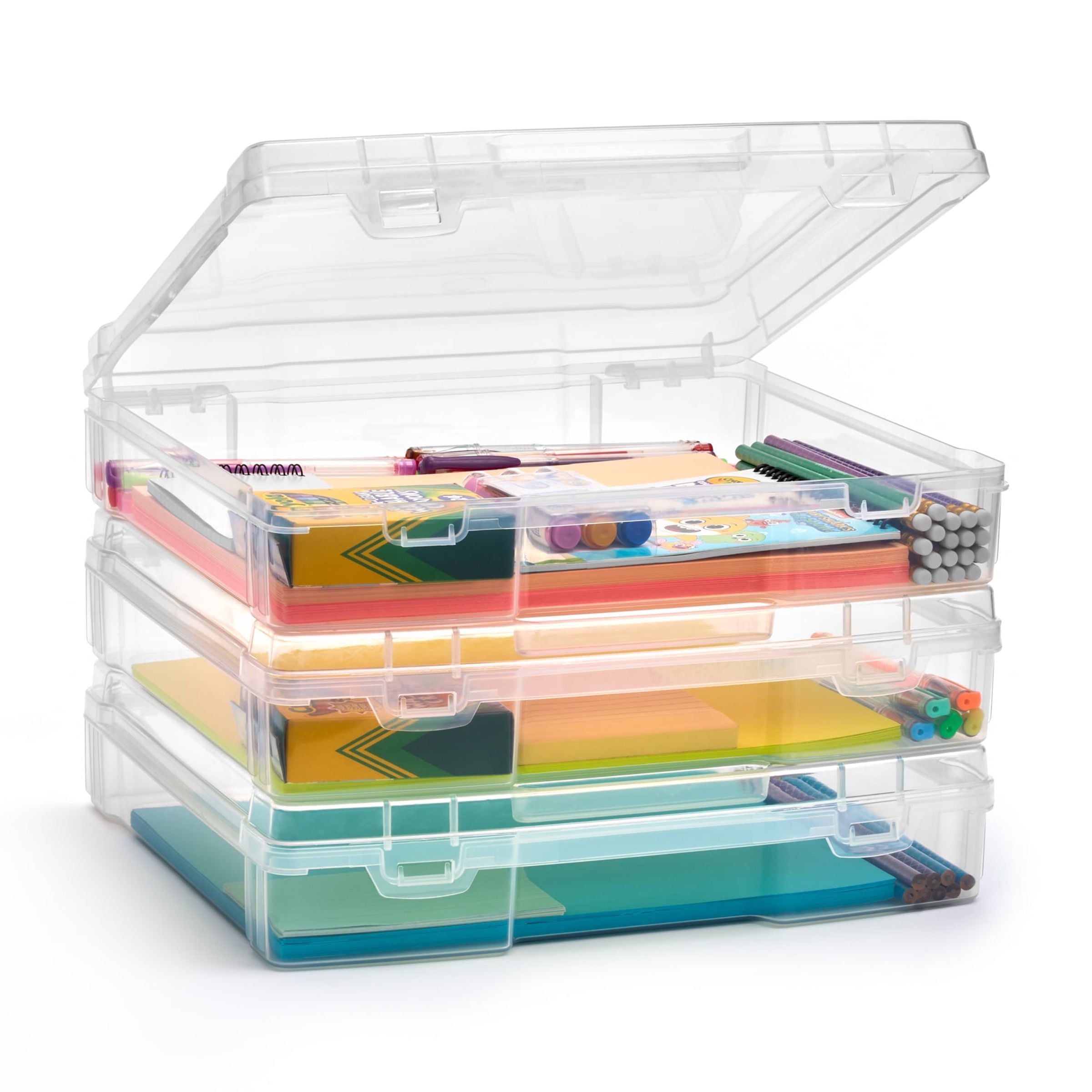 Sorbus Thick Clear Stackable Portable Project Case Snap-Tight Closure Storage For Board Game, Crafts, Office Supplies - Set of 3