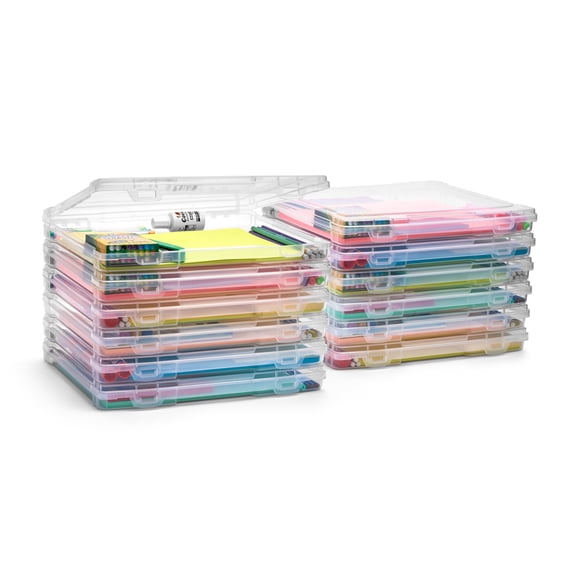 Sorbus Thin Clear Stackable Portable Project Case Snap-Tight Closure Storage For Board Game, Crafts, Office Supplies - Set of 12