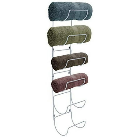 Sorbus Towel Rack Wall Mounted Storage Organizer for Towels, Washcloths, Hand Towels, Linens, Ideal for Bathroom, Spa, Salon (White)