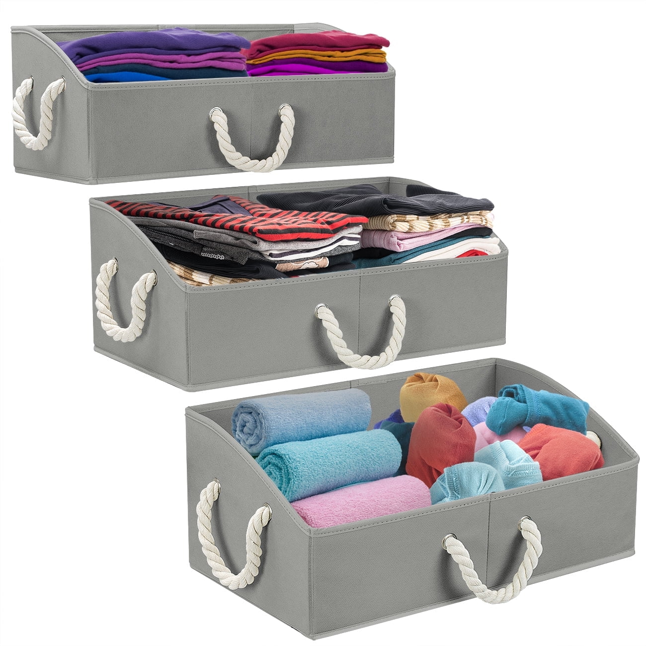 Gray Fabric Collapsible Under Bed Storage Box with Rope Handles