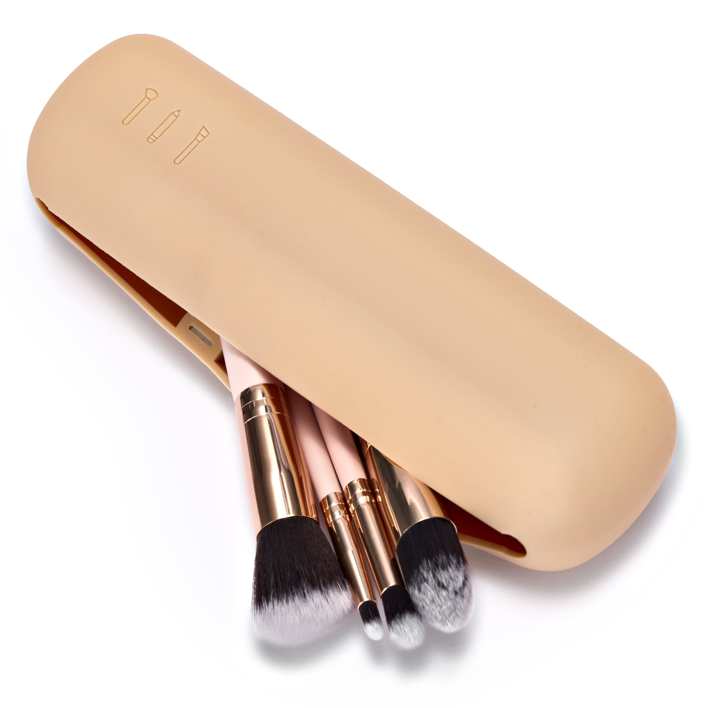 Sorbus Travel Makeup Brush Holder, Waterproof Silicone Cosmetic Organizer, Nude