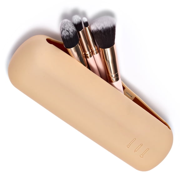 Sorbus Travel Makeup Brush Holder, Waterproof Silicone Cosmetic Organizer, Nude