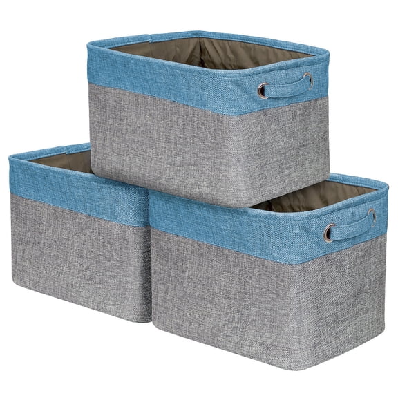 Sorbus Twill Storage Large Rectangular Fabric Collapsible Basket Organizer with Carry Handles, Multiple Colors, Set of 3