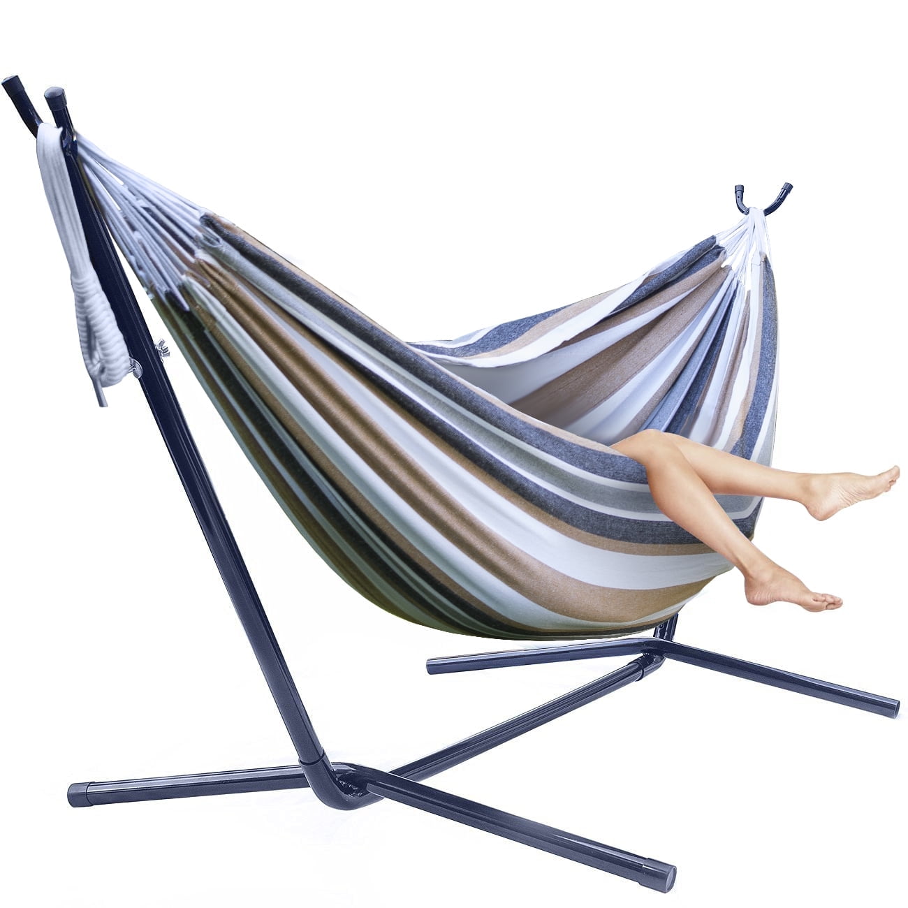 Sorbus Two Person Adjustable Hammock Bed with Steel Stand Desert Brown Blue