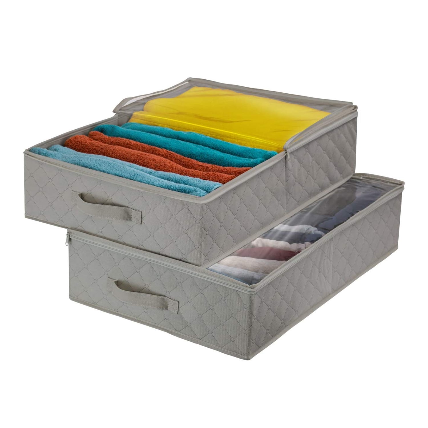 Sorbus Underbed Storage Bags 2-Pack, Foldable Closet Organizer with Handles, Clear Cover, Gray