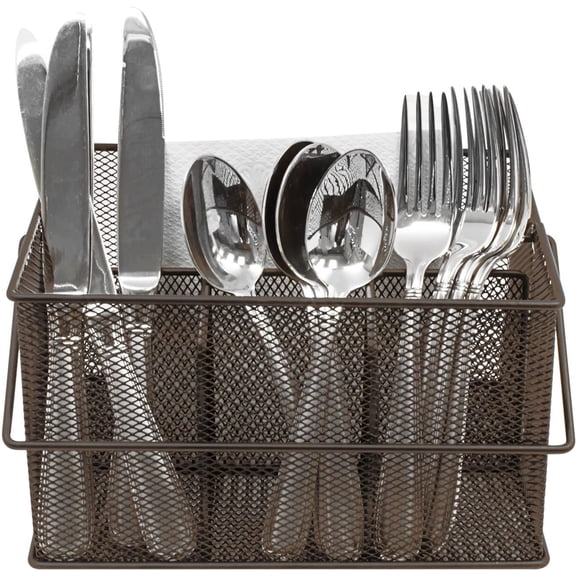 Sorbus Utensil Caddy Silverware, Napkin Holder, and Condiment Organizer Multi-Purpose Steel Mesh CaddyIdeal for Kitchen, Dining, Entertaining, Tailgating, Picnics, and much more (Bronze)