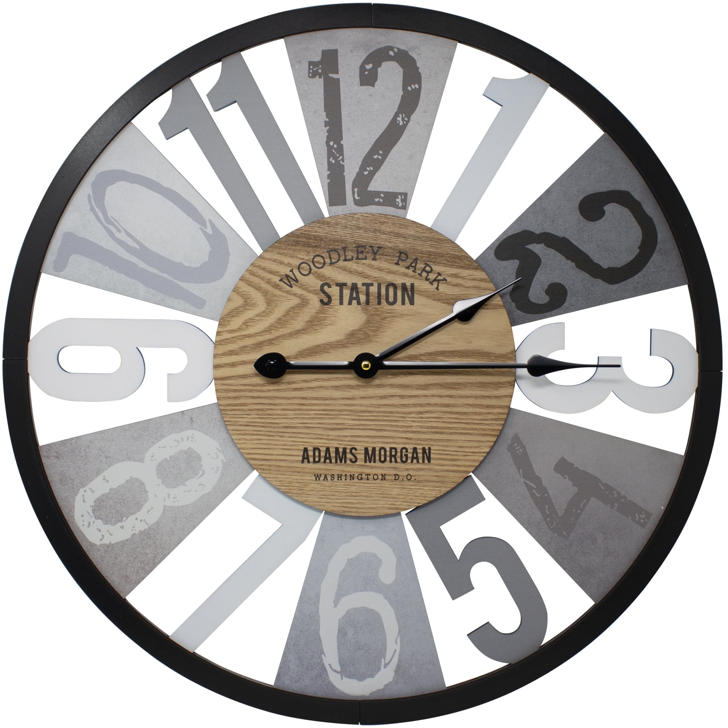 Sorbus Wall Clock Decorative , 24”, Battery Operated, Decorative for Kitchen, Bedrooms, Office Living Room, Silent Analog Clock, Woodley Park Station Text, Rustic Modern Farmhouse Decor, Wooden, Metal