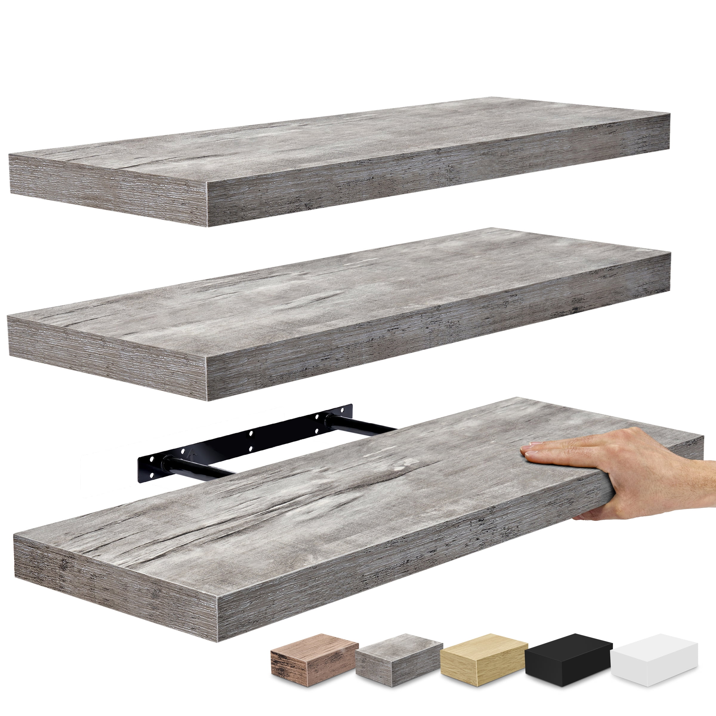 Daogugan 24 inch Wall Shelves 3 Gray Floating Shelves 3 Pack