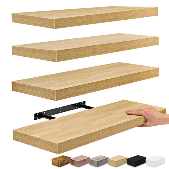 Sorbus Wall Mounted Floating Shelves for Wall Décor - Large 24 Inch, 4 Pack, Maple Wood