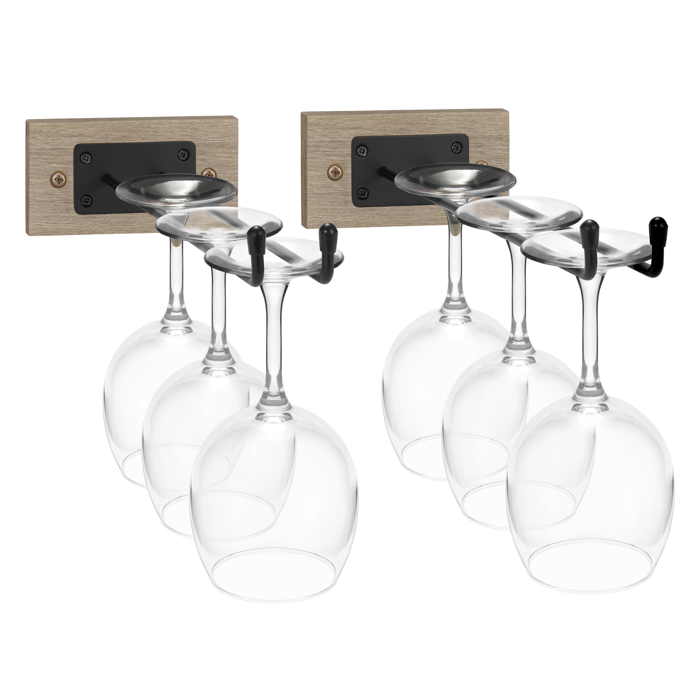 Sorbus Wall Mounted Stemware Rack Set, Wire & Gray Wood, for Wine & Champagne Glasses