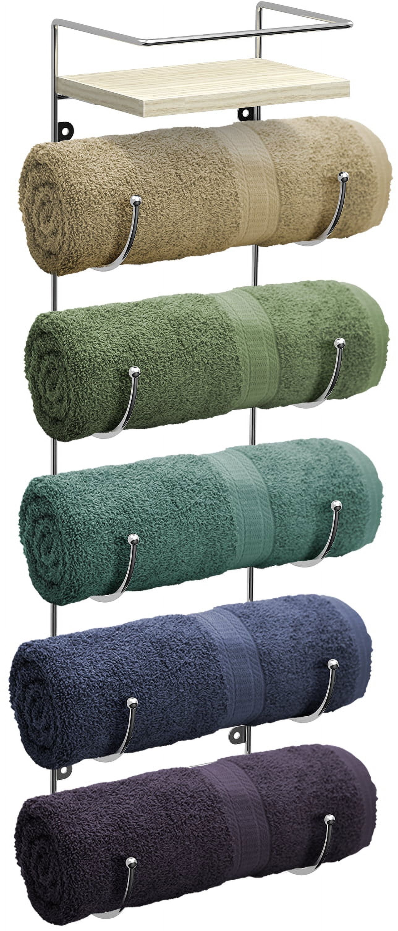 Sorbus Wall-Mounted Towel Rack - 5-Tier Metal with Wooden Shelf - Easy Installation