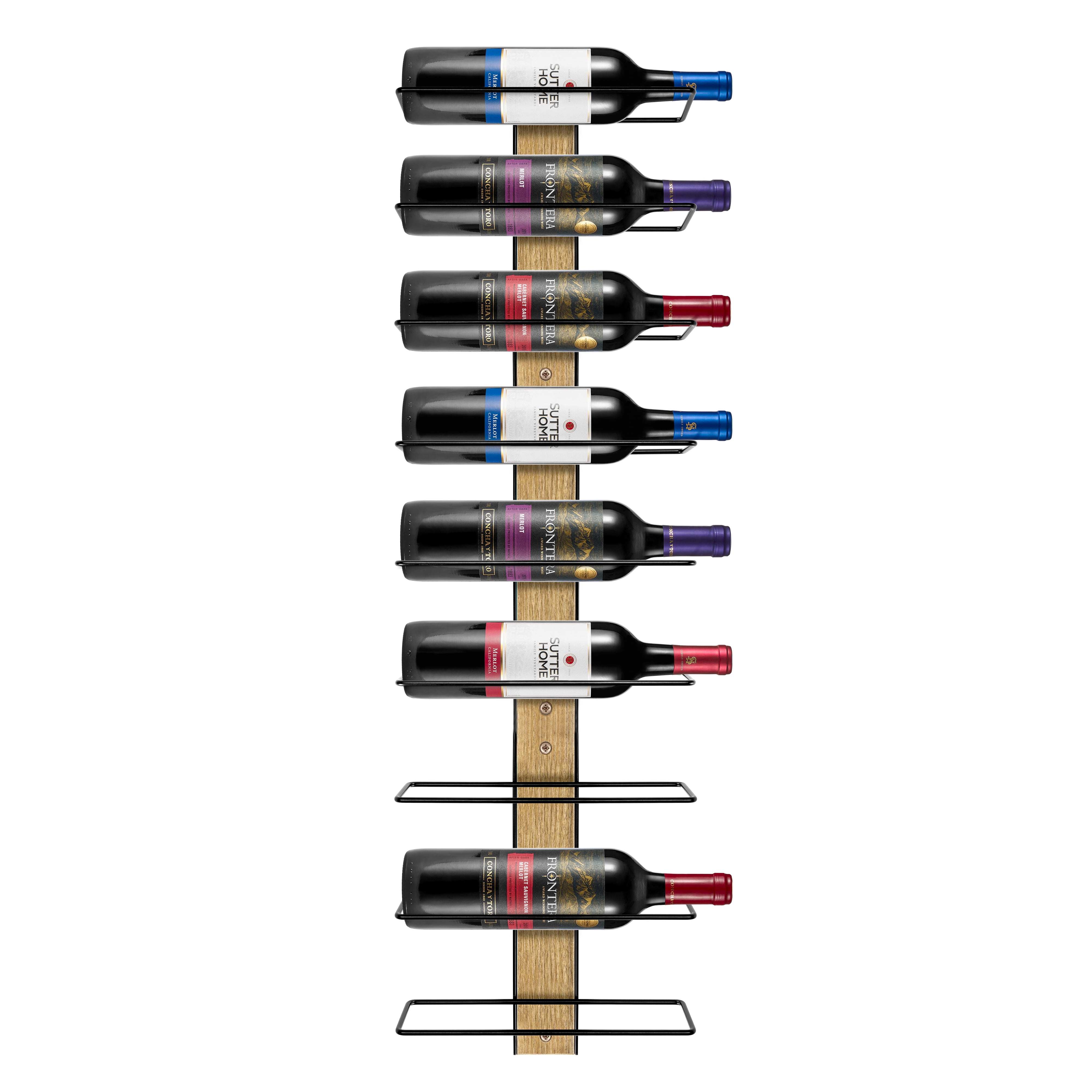 Sorbus Wall Mounted Wine Rack Set of 3, Black Metal & Mahogany Wood, Holds 9 Wine Bottles