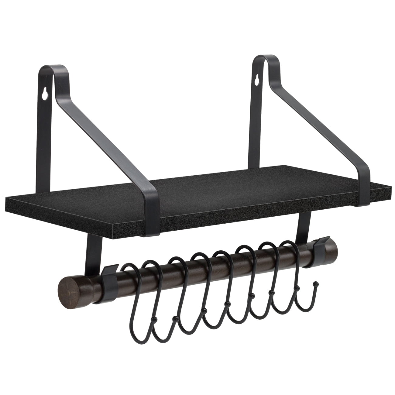 Sorbus Wall Shelf with Hooks, Rustic Wood Rack with Towel Bar and 8