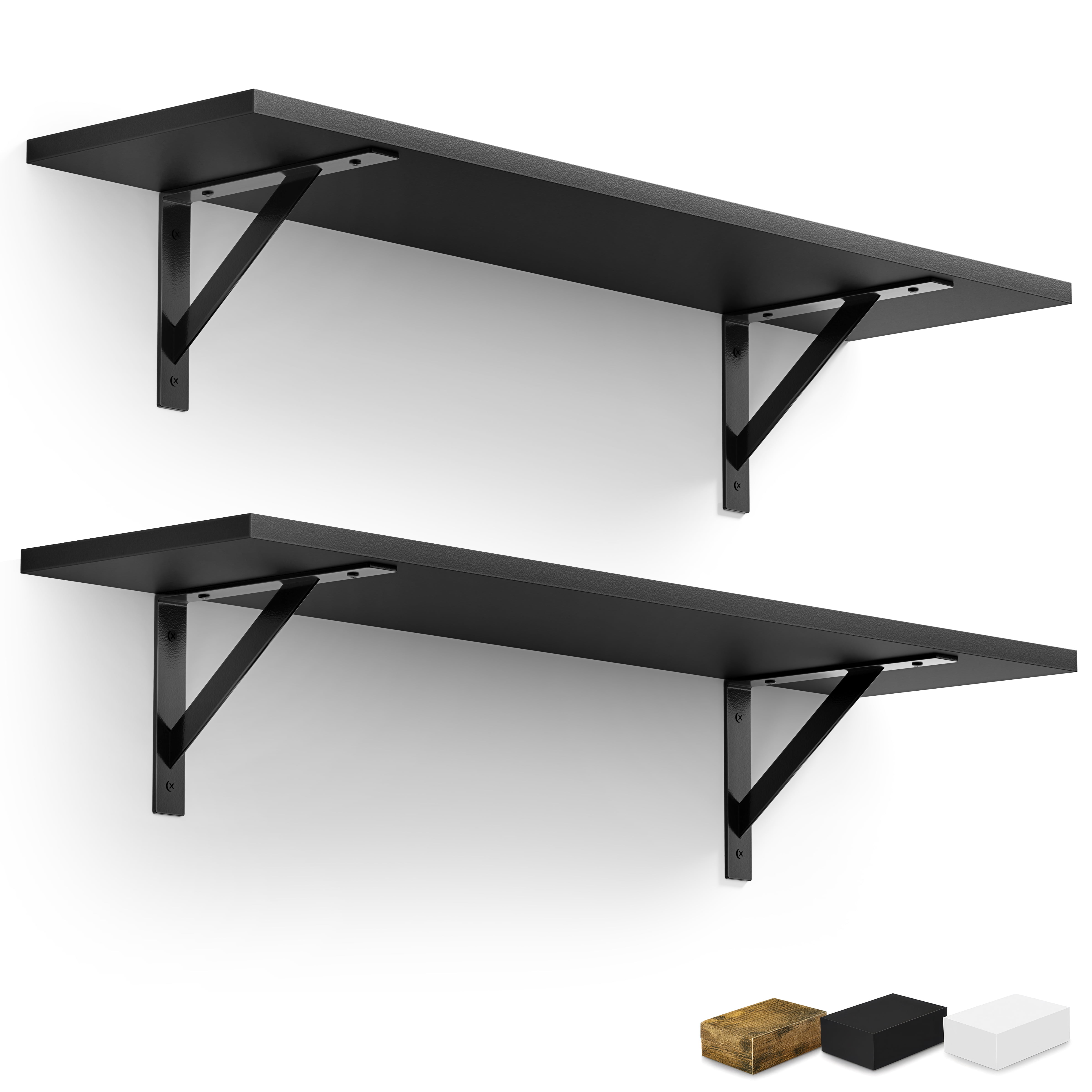 Sorbus 31.5 in Wood Wall Shelves with Black Metal Brackets, Black, 2-Piece Set