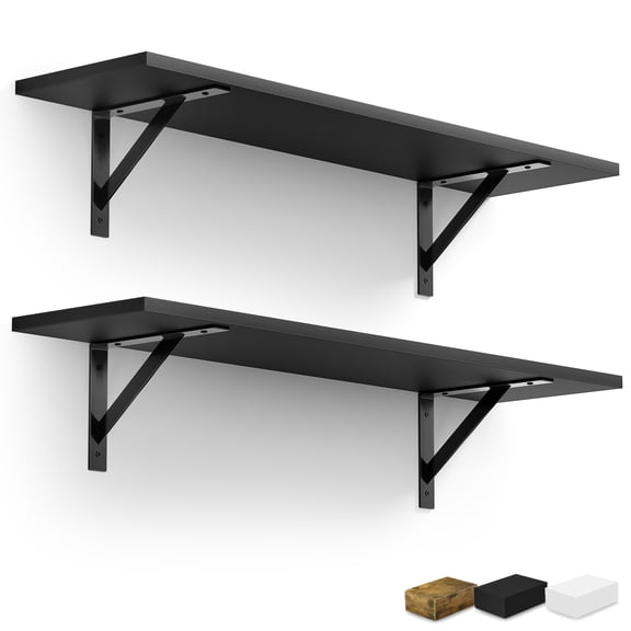 Sorbus 31.5 in Wood Wall Shelves with Black Metal Brackets, Black, 2-Piece Set