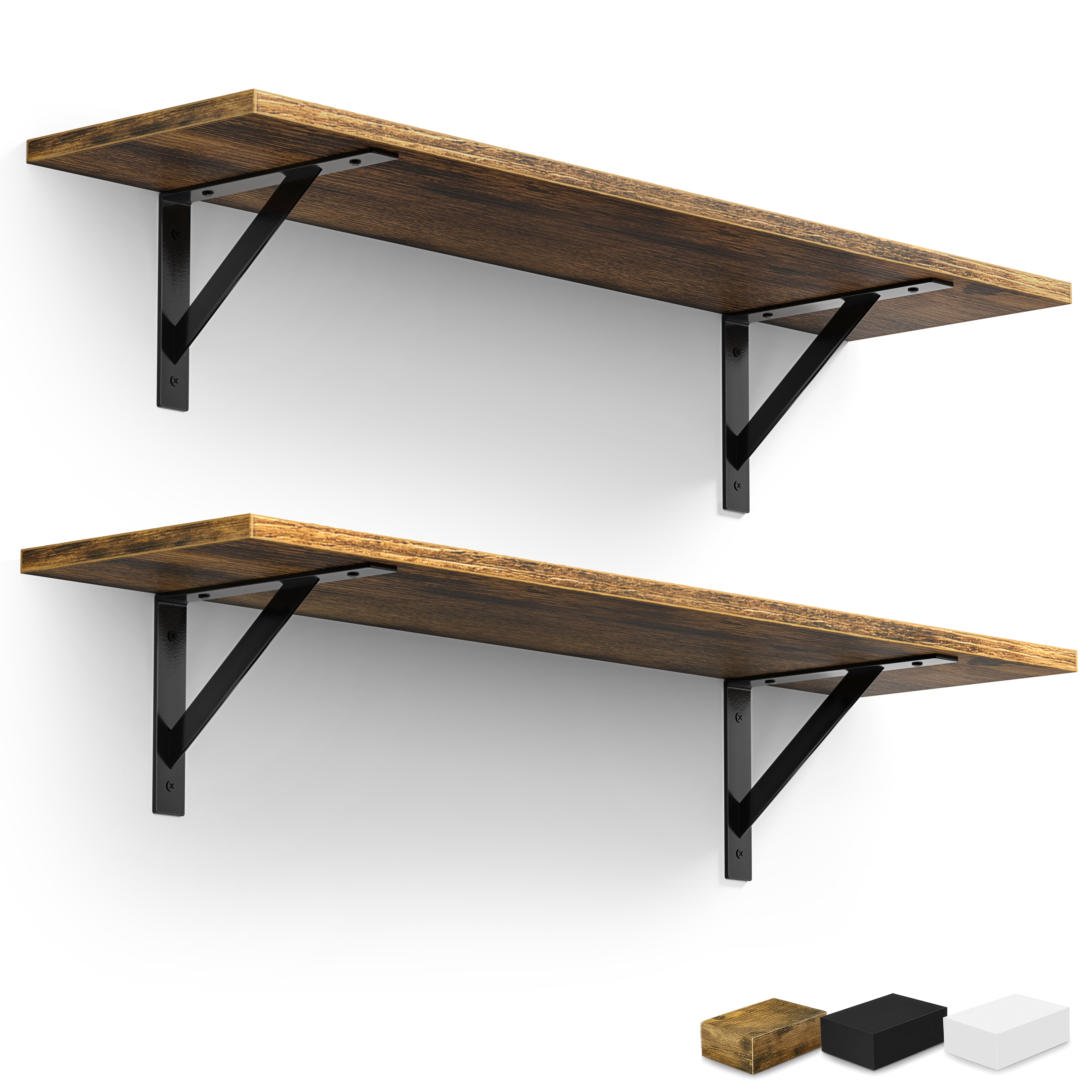 Sorbus Wall Shelves 31.5" with Black Metal Brackets, Floating Storage Shelves, Brown, Set of 2