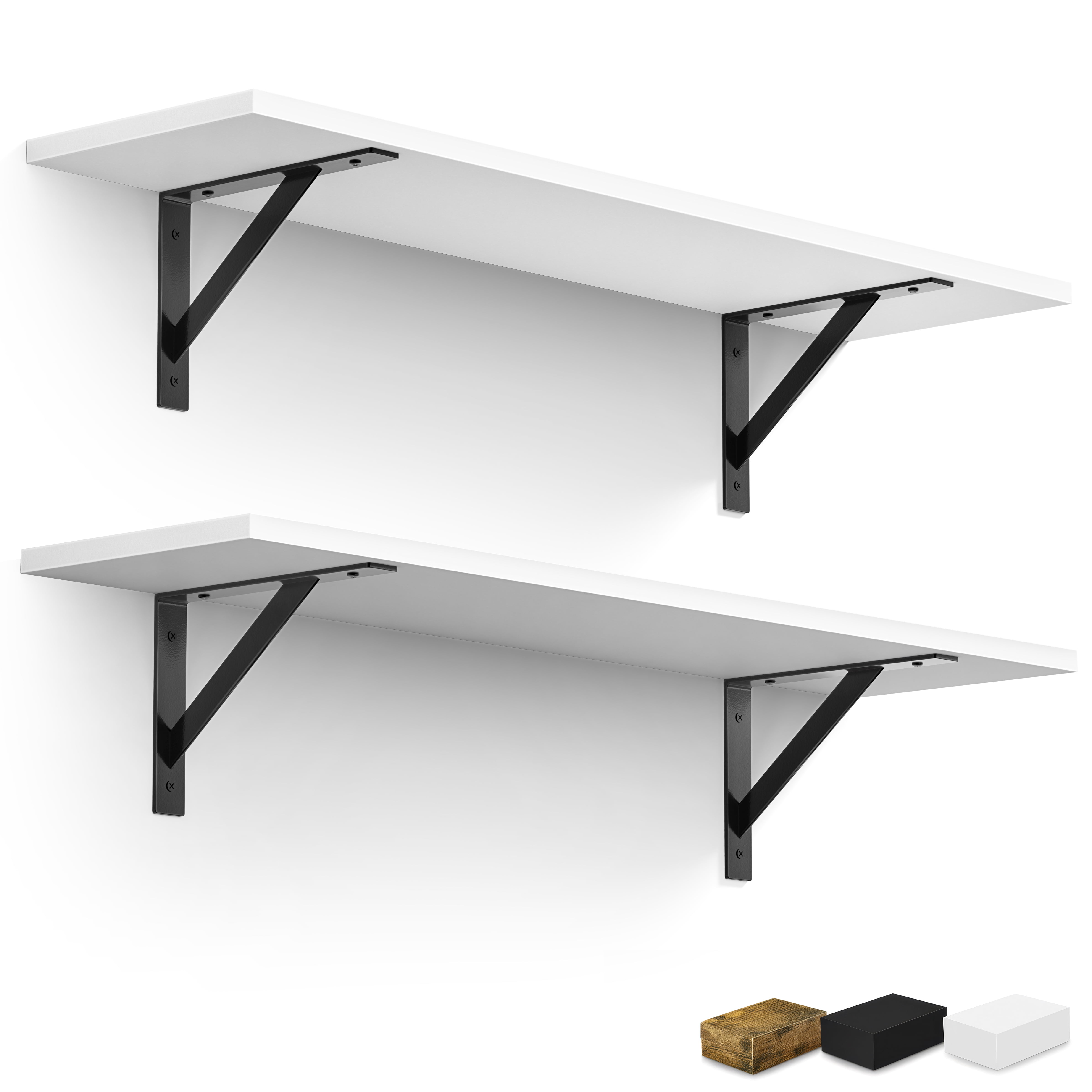 Sorbus 31.5 in Wood Wall Shelves with Black Metal Brackets, White, 2-Piece Set