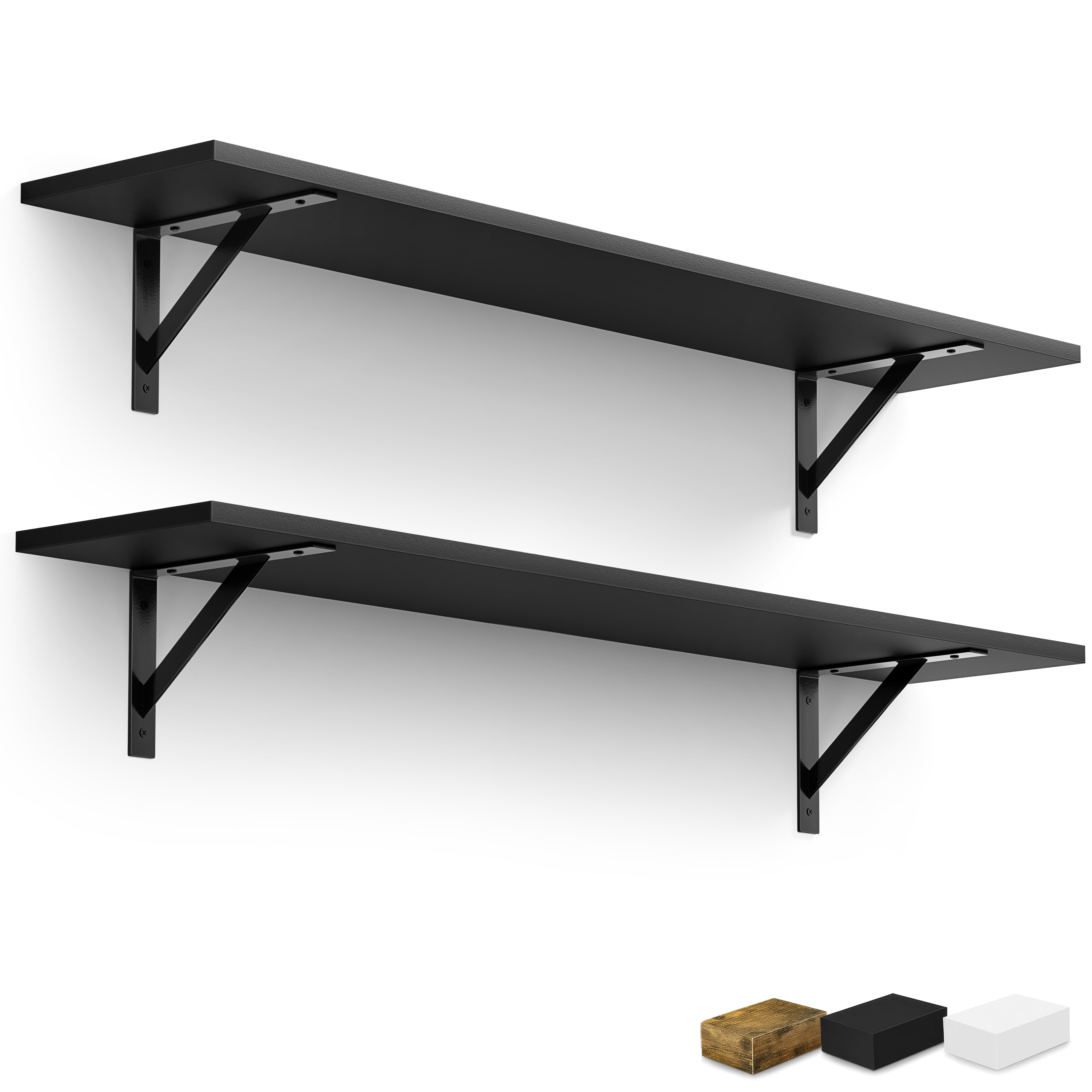 Sorbus 47.3 in Wood Wall Shelves with Black Metal Brackets, Black, 2-Piece Set