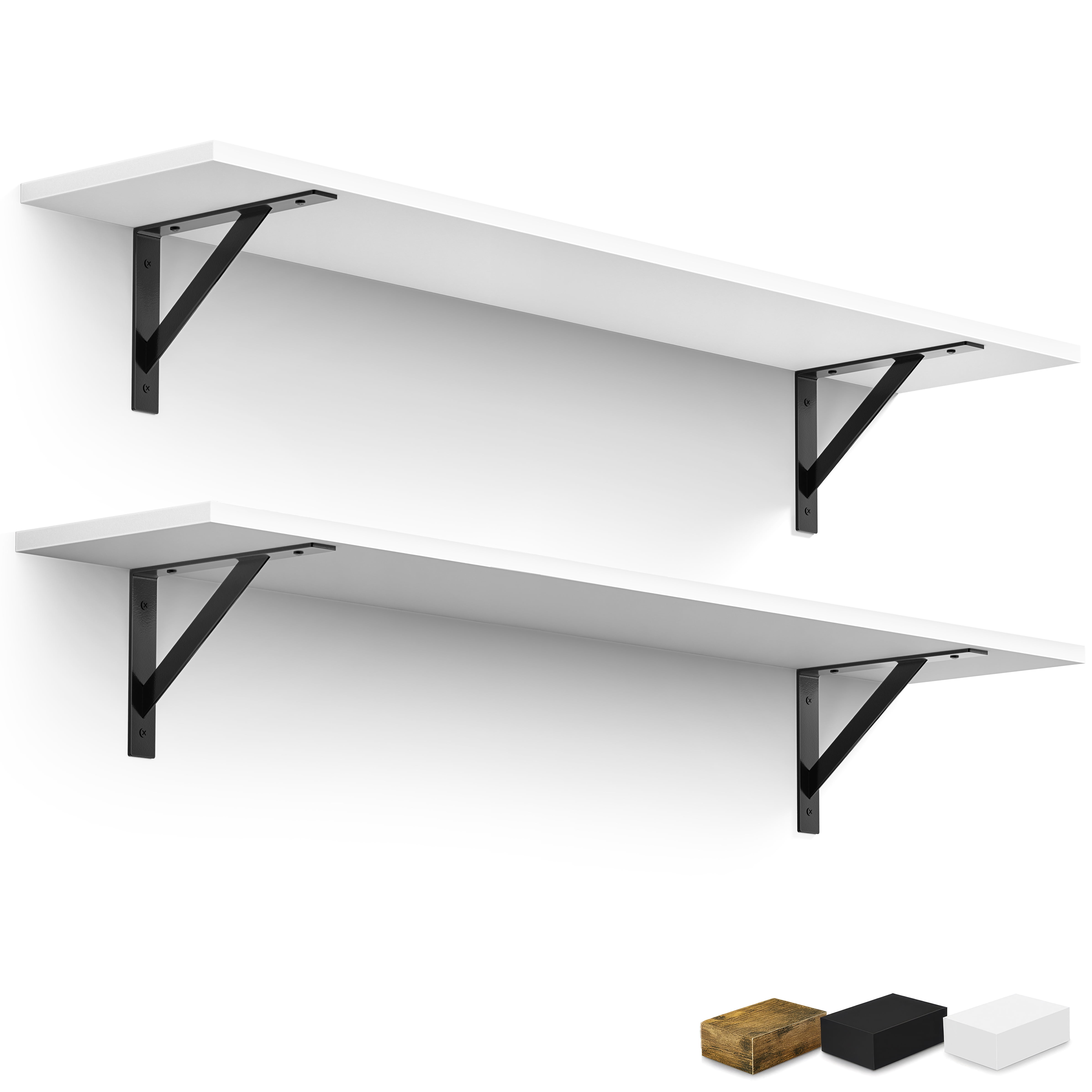 Sorbus 47.3 in Wood Wall Shelves with Black Metal Brackets, White, 2-Piece Set