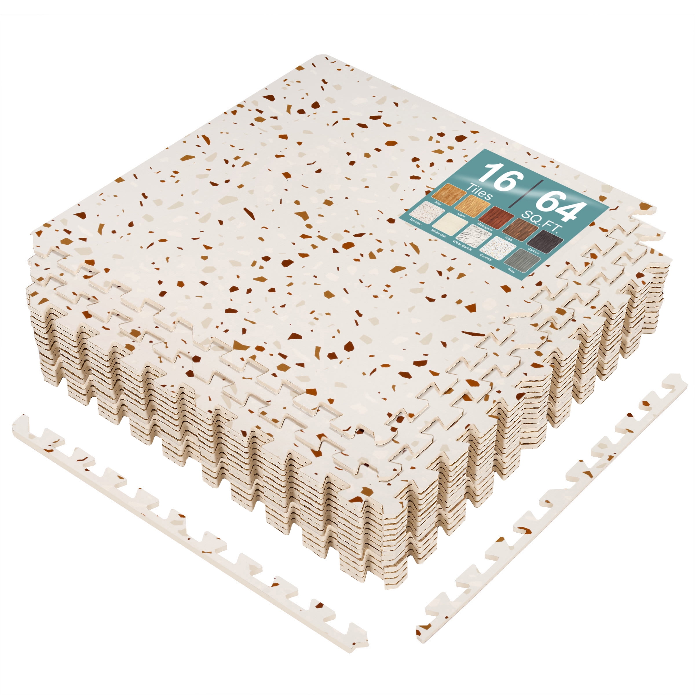 Sorbus Waterproof Terazzo Foam Floor Tiles, 16 Tiles, 64 Sq Ft, Interlocking, Terazzo