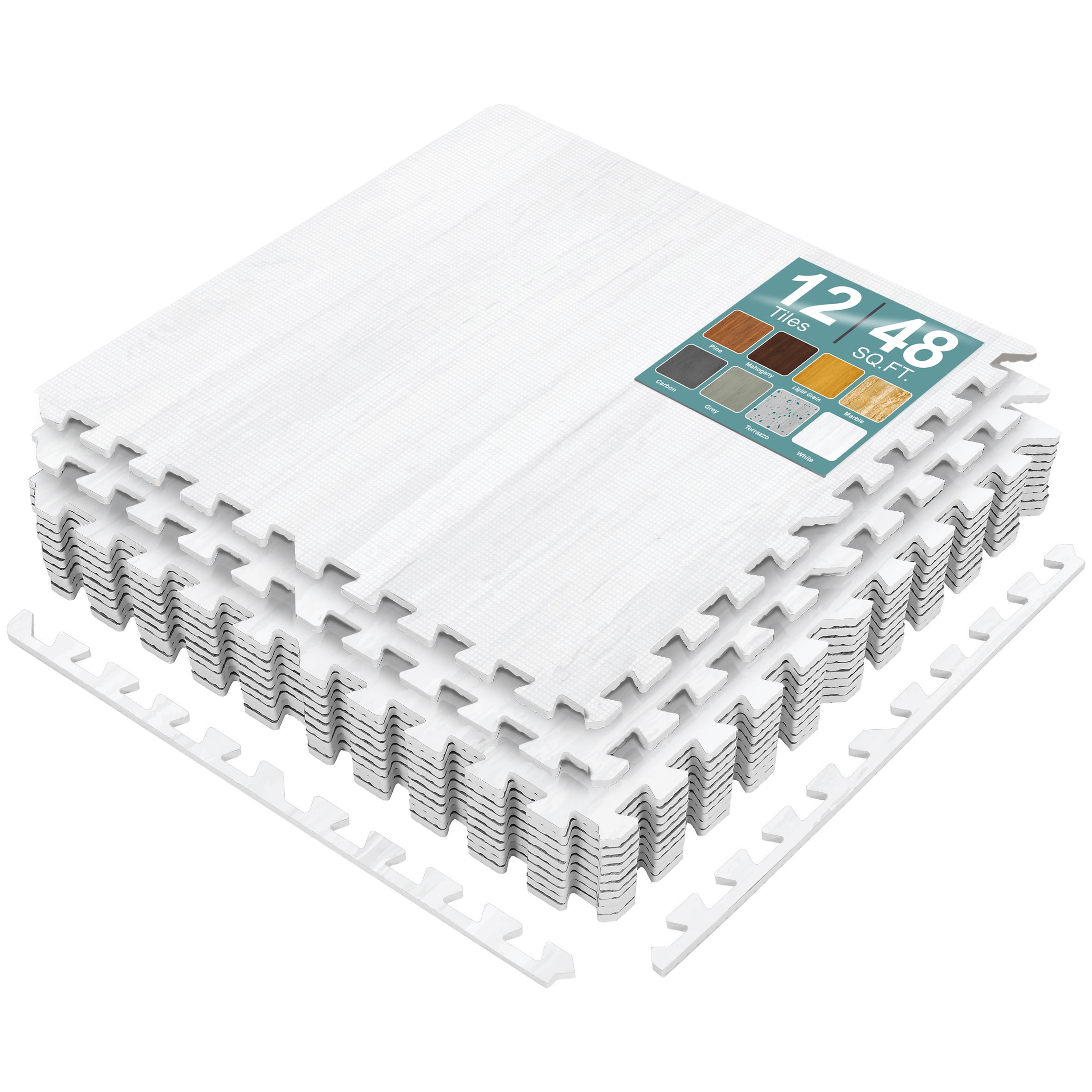 Sorbus Waterproof Wood Grain Foam Floor Tiles, 12 Tiles, 48 Sq Ft, Interlocking, White