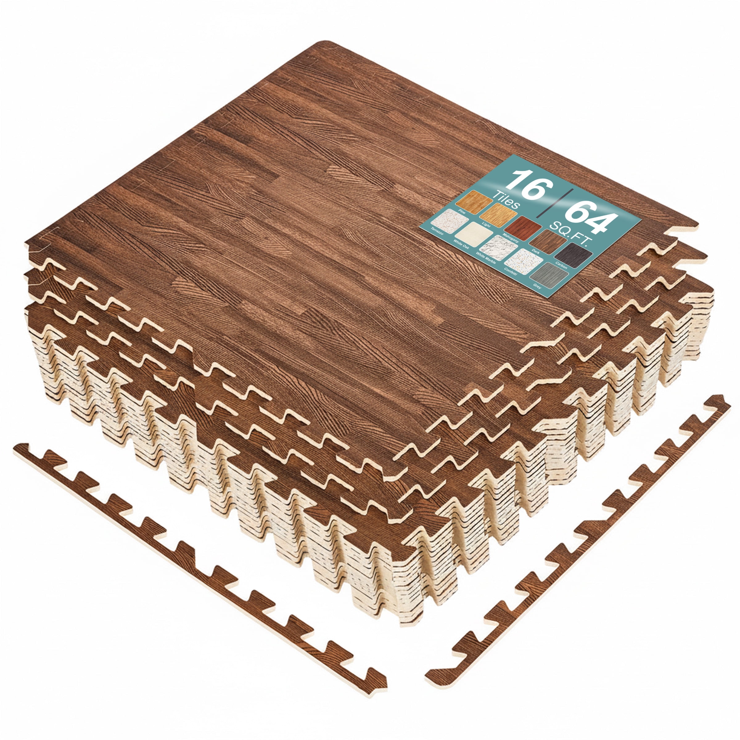 Sorbus Waterproof Wood Grain Foam Floor Tiles, 16 Tiles, 64 Sq Ft, Interlocking, Brown