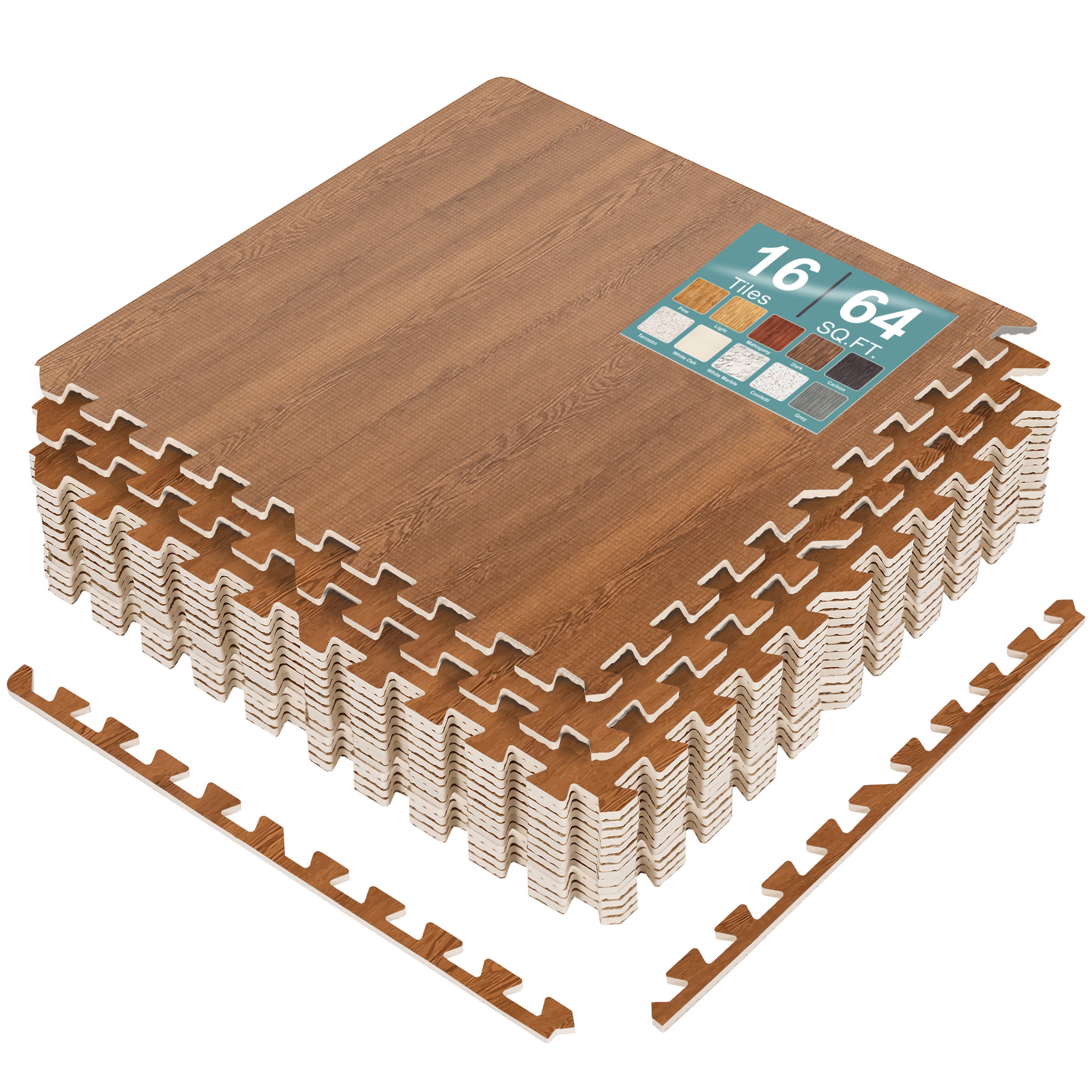 Sorbus Waterproof Wood Grain Foam Floor Tiles, 16 Tiles, 64 Sq Ft, Interlocking, Pine