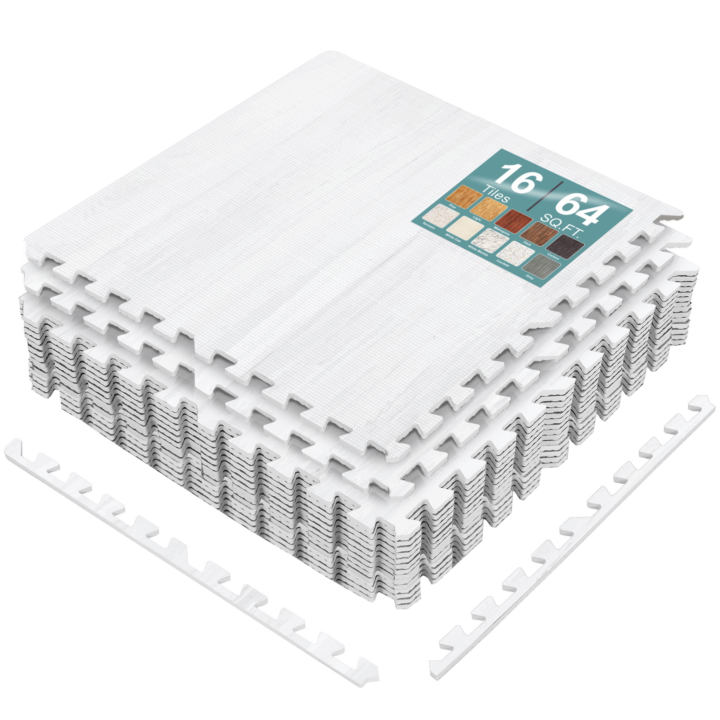 Sorbus Waterproof Wood Grain Foam Floor Tiles, 16 Tiles, 64 Sq Ft, Interlocking, White