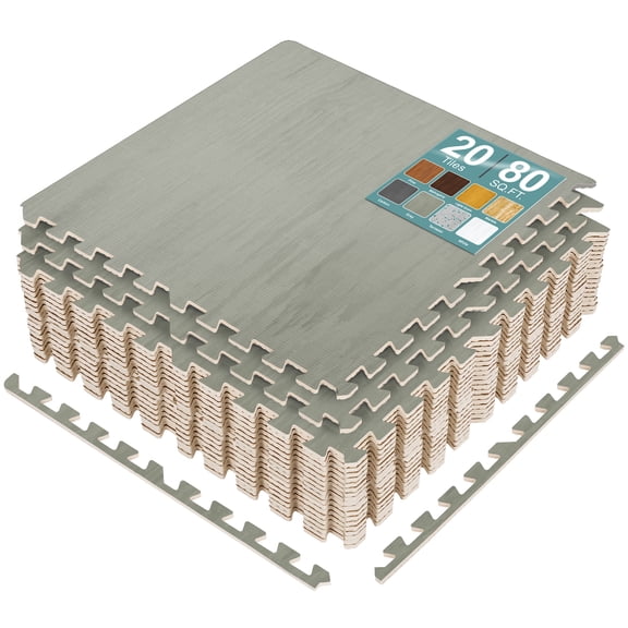 Sorbus Waterproof Wood Grain Foam Floor Tiles, 20 Tiles, 80 Sq Ft, Interlocking, Gray