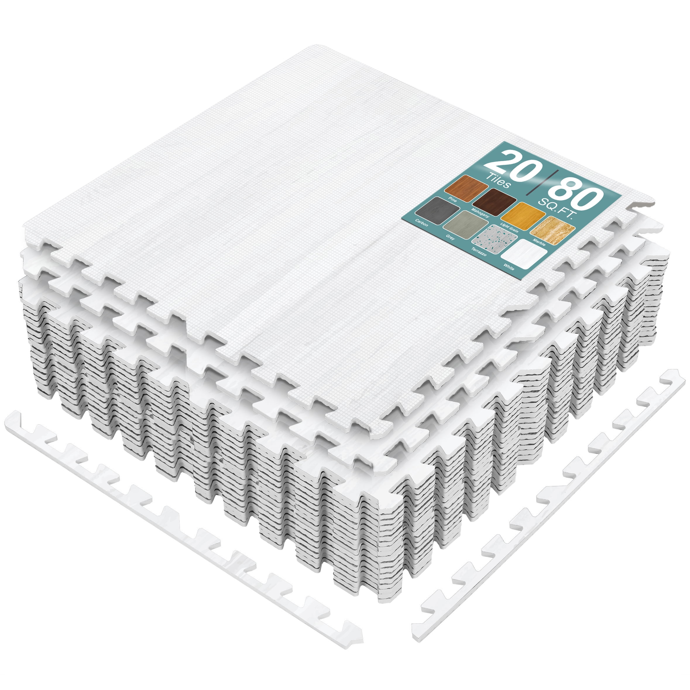 Sorbus Waterproof Wood Grain Foam Floor Tiles, 20 Tiles, 80 Sq Ft, Interlocking, White