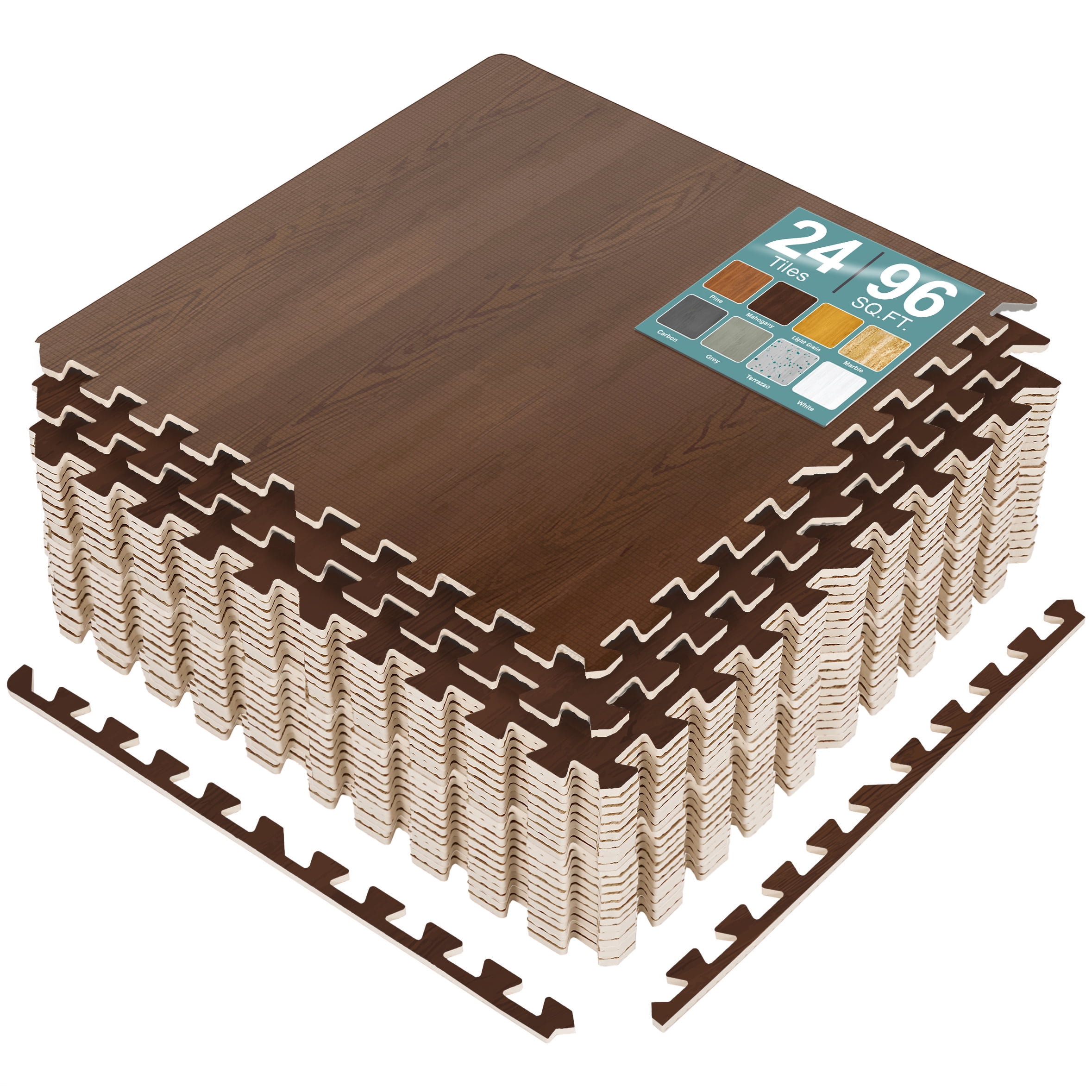 Sorbus Waterproof Wood Grain Foam Floor Tiles, 24 Tiles, 96 Sq Ft, Interlocking, Mahogany