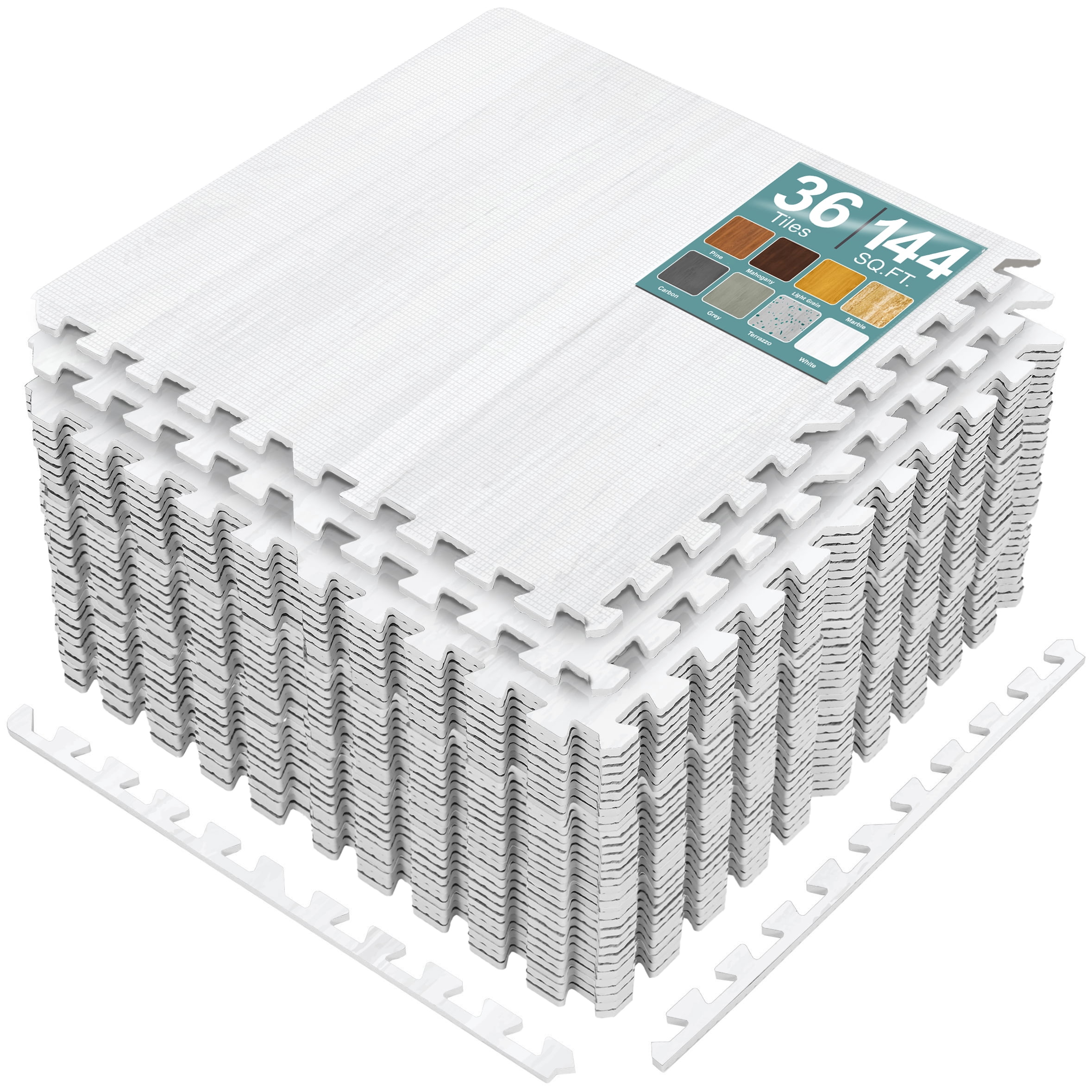 Sorbus Waterproof Wood Grain Foam Floor Tiles, 36 Tiles, 144 Sq Ft, Interlocking, White