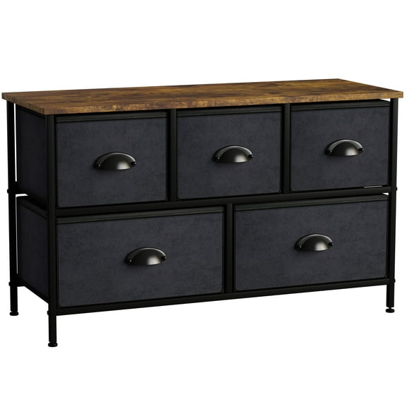 Sorbus Dresser with 5 Fabric Drawers - Bedroom Furniture Storage Chest Tower Unit for Bedroom, Hallway, Closet, Office Organization - Steel Frame, Rustic Wood Top, Easy Pull Fabric Bins