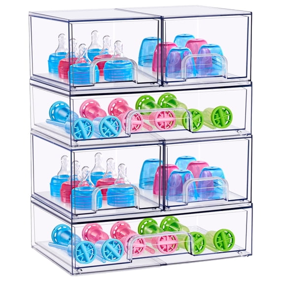 Sorbus Wide & Small Stackable Acrylic Storage Drawers, Clear Baby Accessories Organizer, 6 Pack