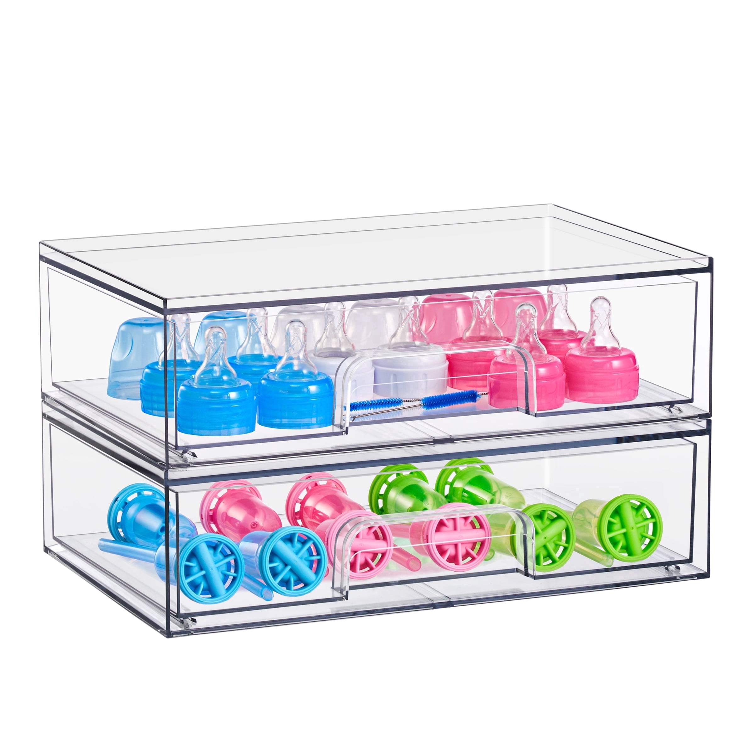Sorbus Wide Stackable Acrylic Storage Drawers 2-Pack Clear Organizer Bins for Baby Accessories