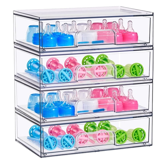 Sorbus Wide Stackable Acrylic Storage Drawers 4-Pack Clear Organizer Bins for Baby Accessories