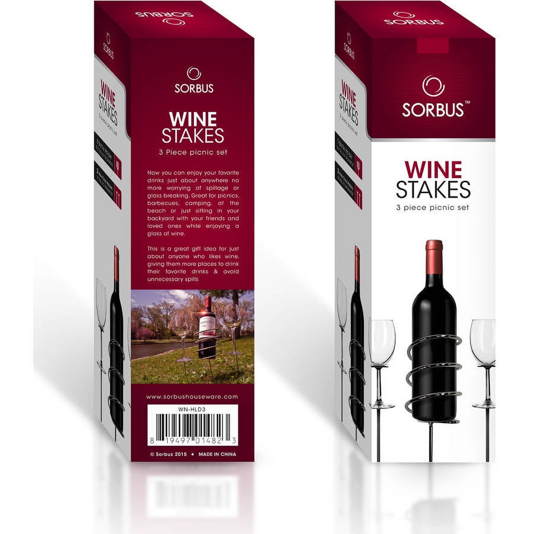 Sorbus Wine Stakes Set, Wine Sticks Holds Bottle and 2 Glasses Preventing Them from Spilling or Breaking, Great for Outdoor Drinking By Picnic, Camping or Party - image 1 of 3