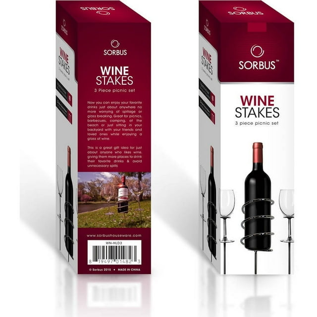 Sorbus Wine Stakes Set, Wine Sticks Holds Bottle and 2 Glasses Preventing Them from Spilling or Breaking, Great for Outdoor Drinking By Picnic, Camping or Party