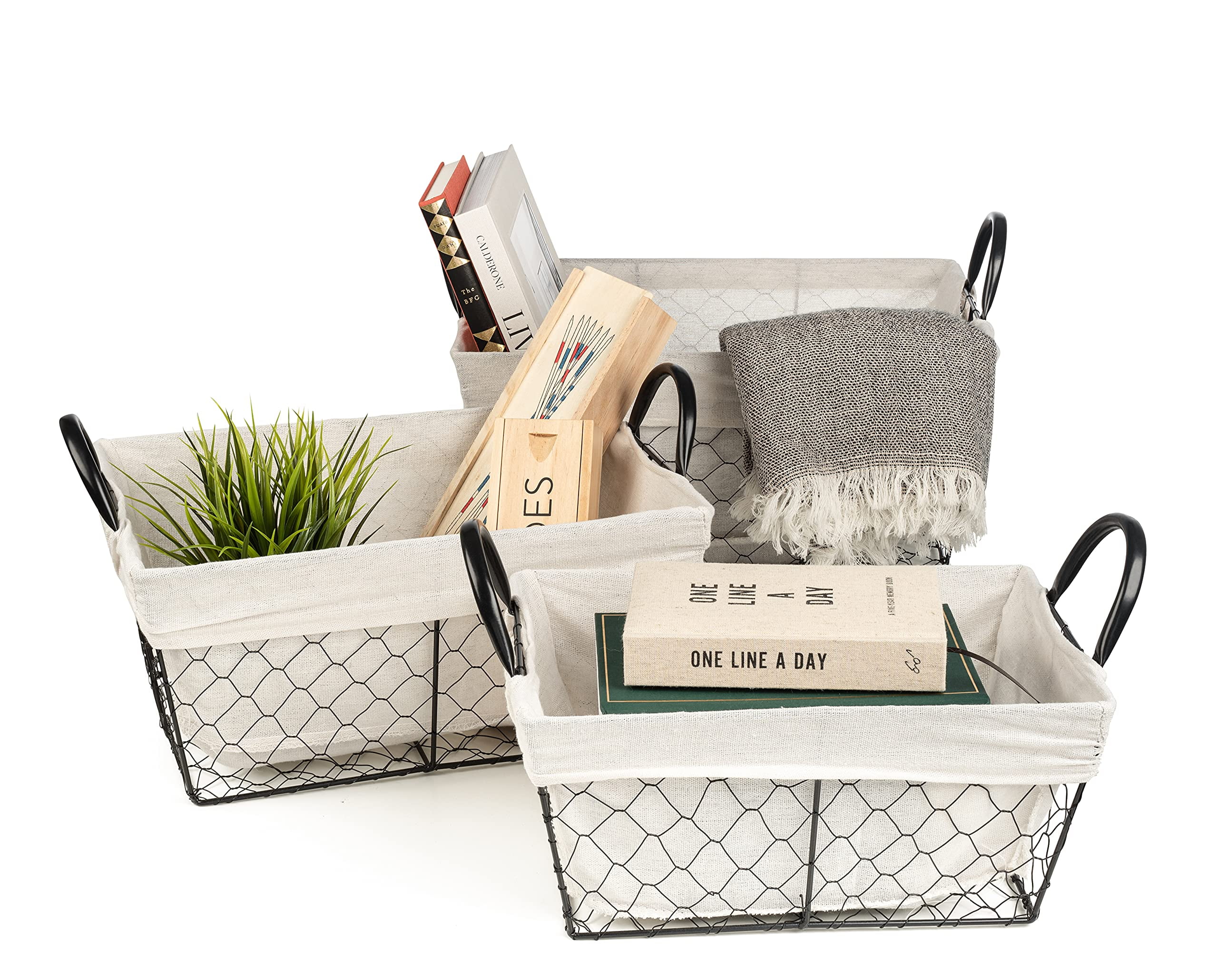 Sorbus Set of 3 Storage Baskets for Organizing with Lid, Mesh Hand-Woven  Basket, Linen Closet Organizers and Storage, Organizer Storage Baskets for