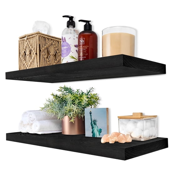 Sorbus Wood Floating Shelves for Wall - 24” Solid Wood Wall Shelves for Bathroom Decor, Books, Bedroom & Living Room - Set of 2 Wall Mounted Kitchen Shelves - Durable 100% Premium Solid Pine