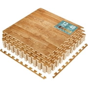 Sorbus Wood Grain Floor Mats Foam Interlocking Mats Tile 3/8-Inch Thick Flooring Wood Mat Tiles Borders - Home Office Playroom Basement Trade Show (12 Tiles, 48 Sq ft, Pine)
