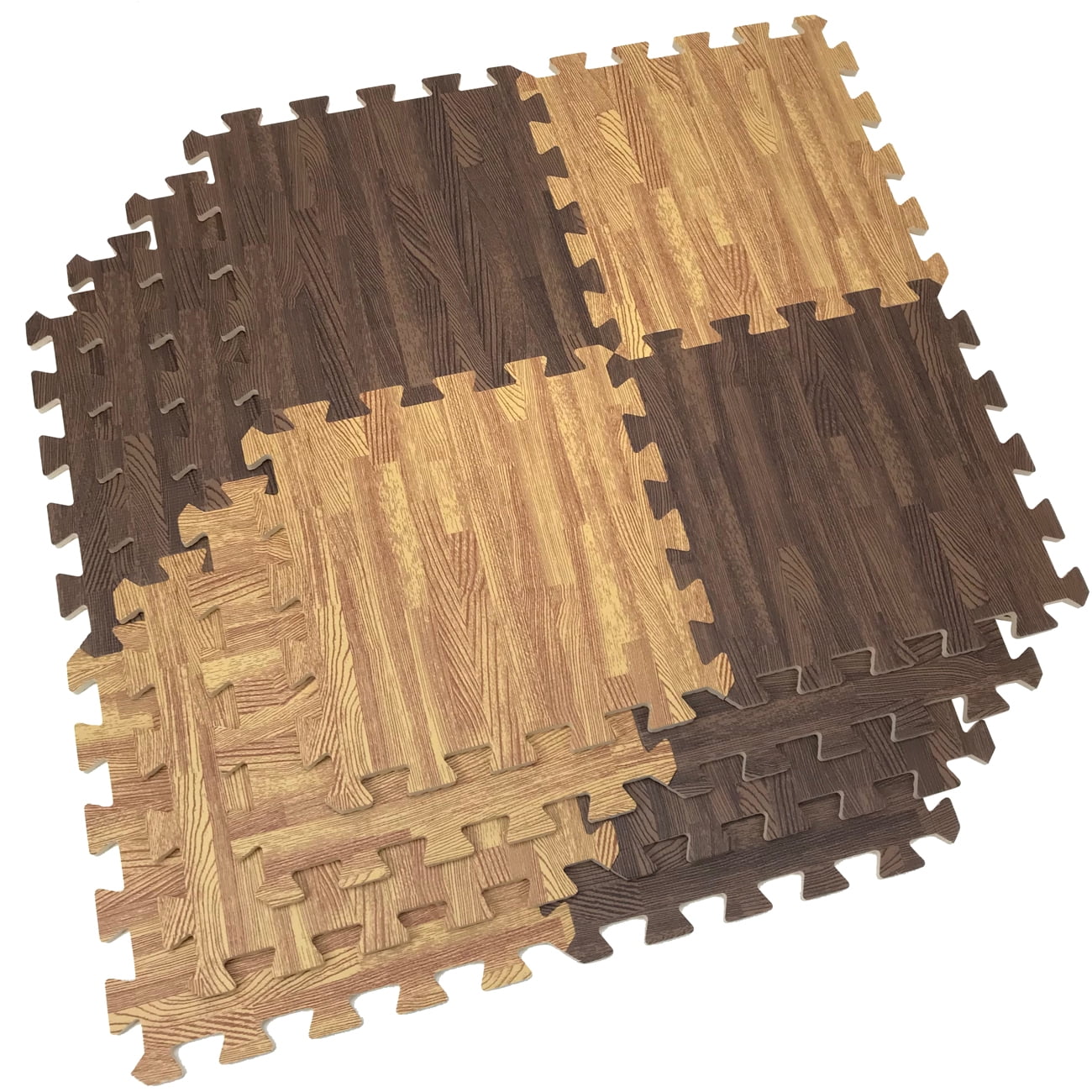 Sorbus Wood Grain Floor Mats Foam Interlocking Mats Each Tile 3/8-Inch Thick Flooring Wood Mat Tiles - Home Office Playroom Basement Trade Show (16 Tiles,16 Sq ft, Combo - Dark Light)