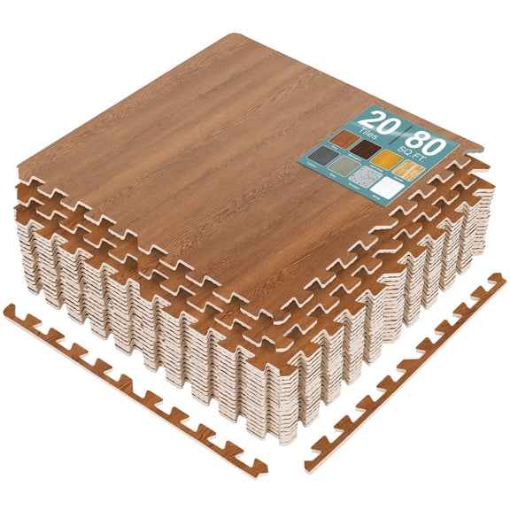 Sorbus Wood Grain Foam Floor Tiles, 20 Pieces, 80 Sq Ft, Interlocking Mats, Pine