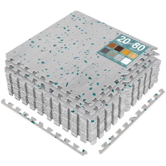 Sorbus Wood Grain Foam Floor Tiles, 20 Pieces, 80 Sq Ft, Interlocking Mats, Terrazzo