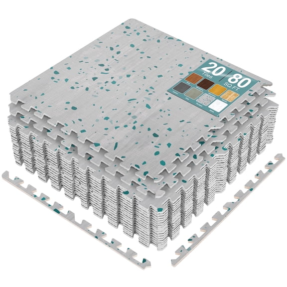 Sorbus Wood Grain Foam Floor Tiles, 20 Pieces, 80 Sq Ft, Interlocking Mats, Terrazzo