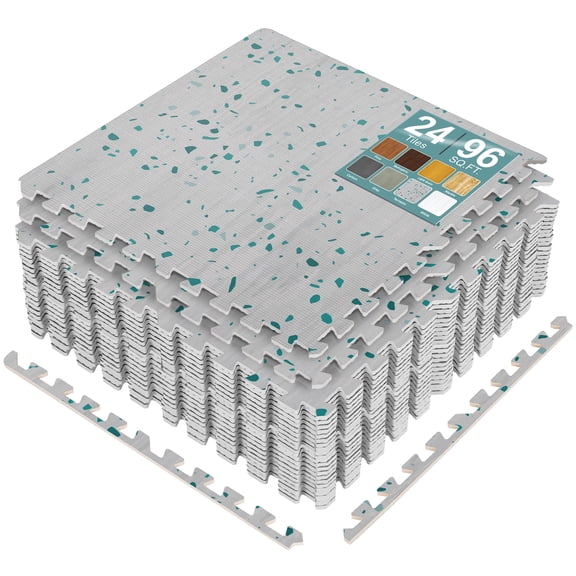 Sorbus Wood Grain Foam Floor Tiles, 24 Pieces, 96 Sq Ft, Interlocking Mats, Terrazzo