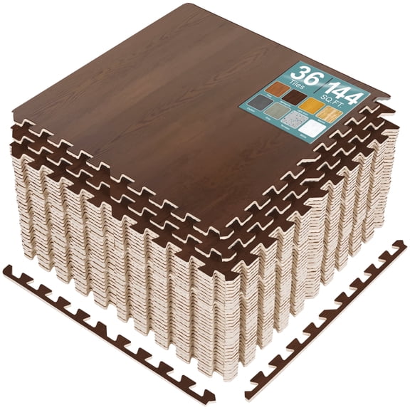 Sorbus Wood Grain Foam Floor Tiles, 36 Pieces, 144 Sq Ft, Interlocking Mats, Mahogany